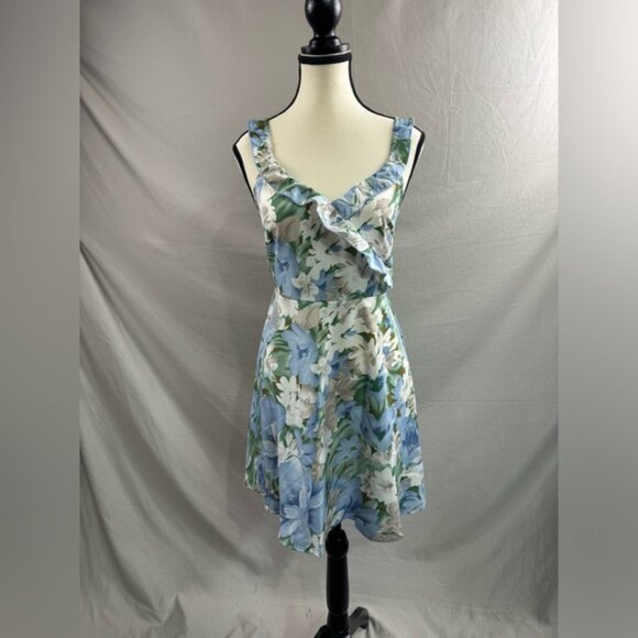 Blue Flower Print Ruffle Hem Mini Cami Dress - Picture 7 of 9